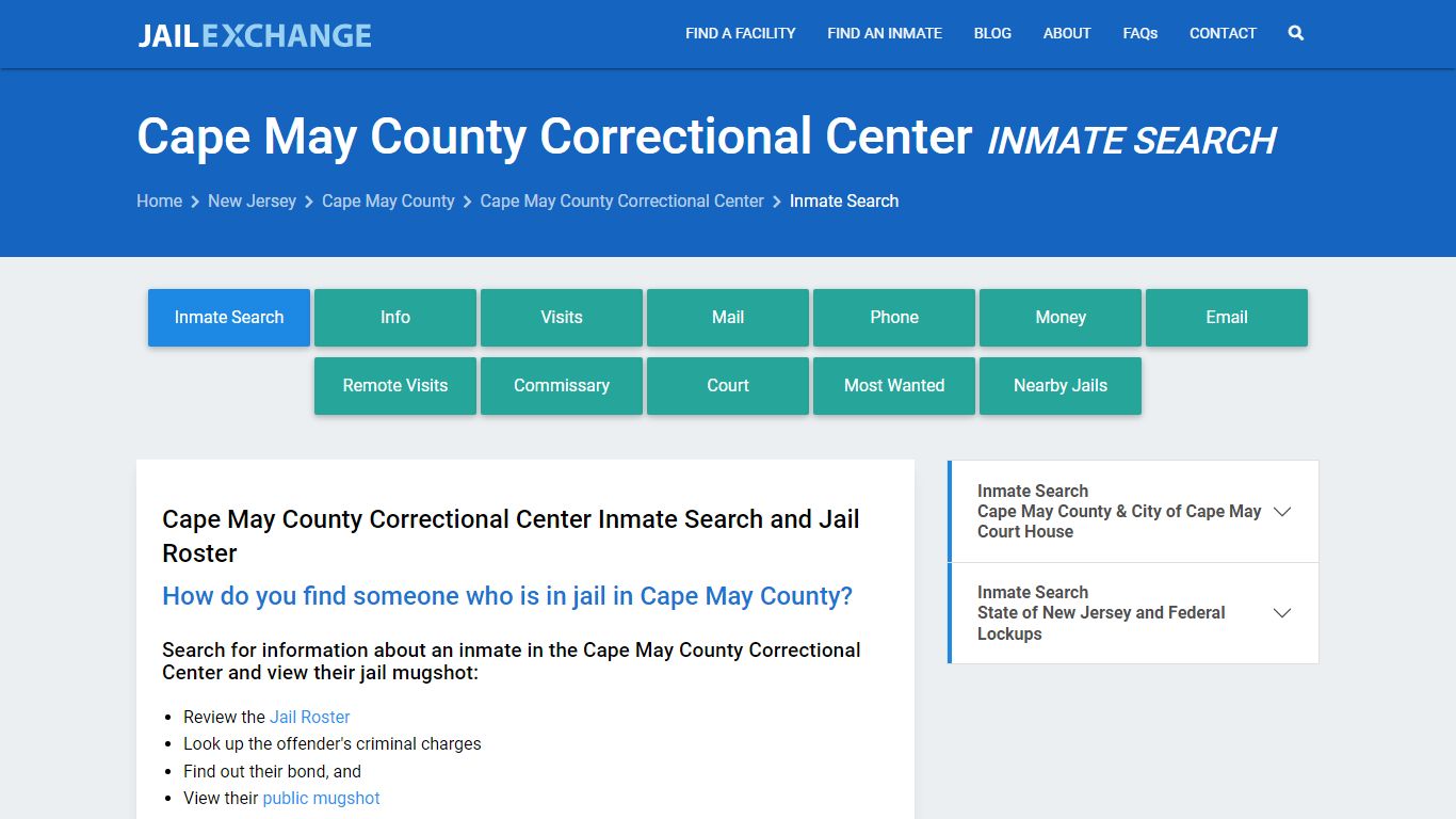 Cape May County Correctional Center Inmate Search - Jail Exchange